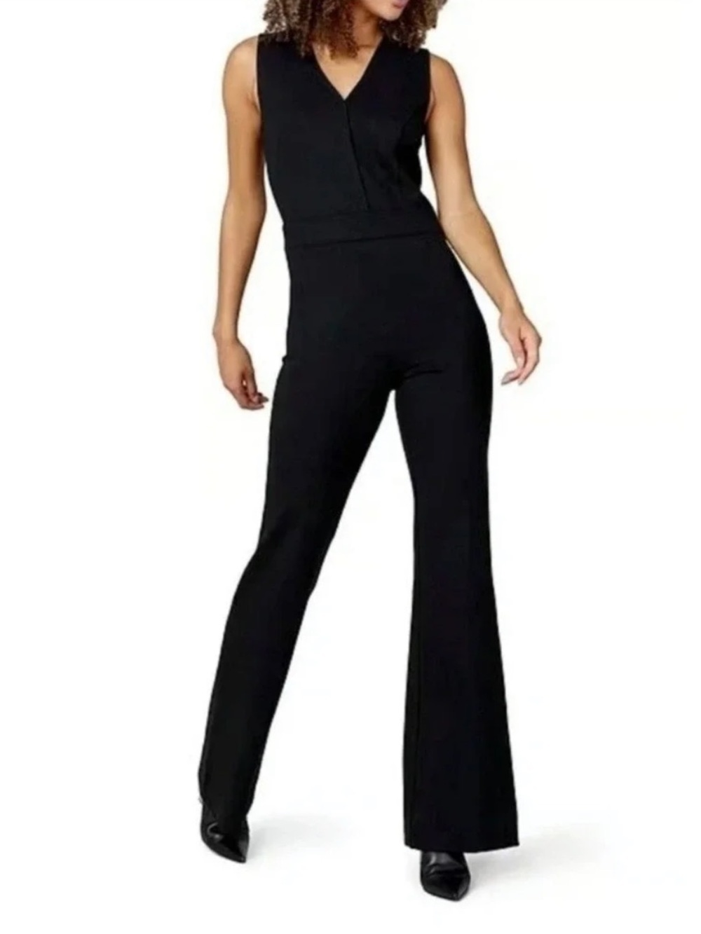 Spanx The Perfect Sleeveless Jumpsuit Classic Black Flare Leg M (short/petite) - Picture 4 of 14